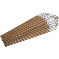 Toolzone 12pc Flat Artist Brushes Long Wooden Handle
